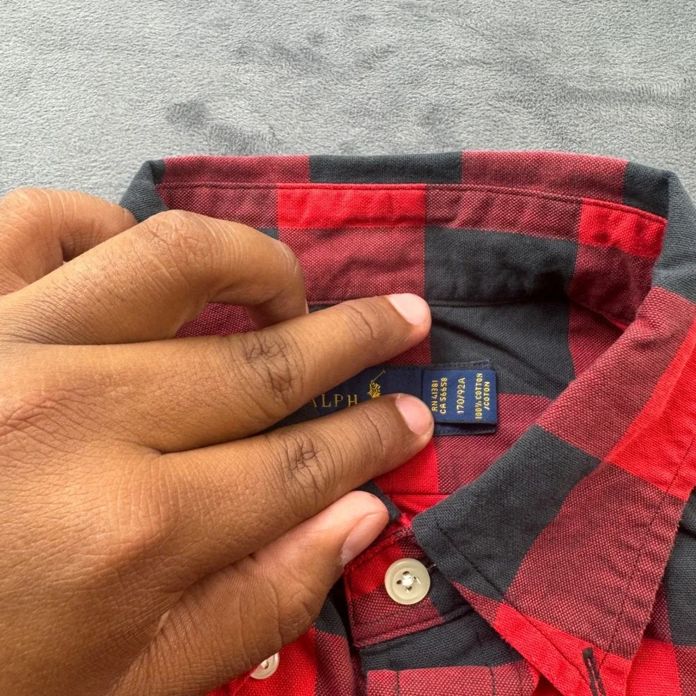 Polo Ralph Lauren Mens Red Black Buffalo Plaid Cotton Button Down Shirt Small